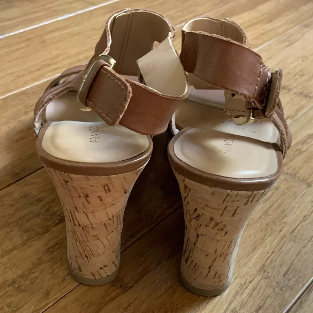 FRANCO SARTO Leather Carmel Wedge Sandals sz 8